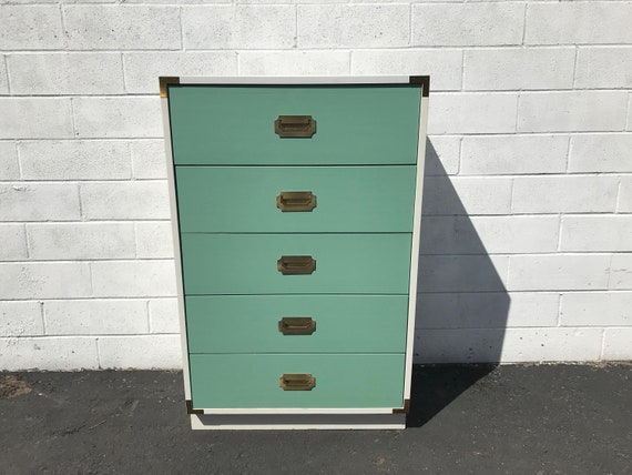 Campaign Chest Of Drawers Dresser Tallboy Highboy Vintage Mid Etsy