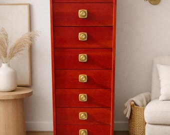 Danish Modern Red Stained Dresser by Egon Ostergaard for Svensk Möbelindustri | Mid-Century Scandinavian Chest