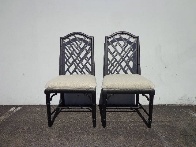 Pair Of Chairs Chinese Chippendale Heritage Regency Boho Chic