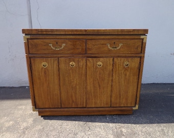 Vintage Drexel Accolade Campaign Bar Cart Buffet Server Wood Cabinet Storage Chinoiserie Chippendale Brass Server CUSTOM PAINT Available