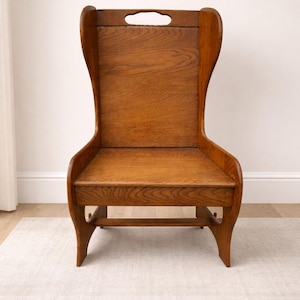 Vintage Solid Oak Sculptural High-Back Chair | Arts & Crafts / Mission Style