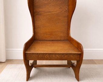 Vintage Solid Oak Sculptural High-Back Chair | Arts & Crafts / Mission Style