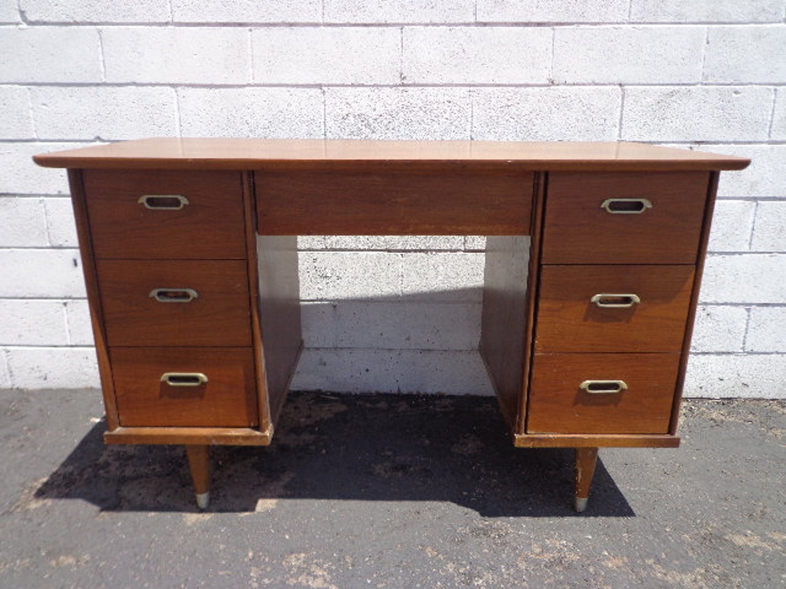 Mid Century Modern Desk Vanity Table Wood MCM Walnut Danish Etsy