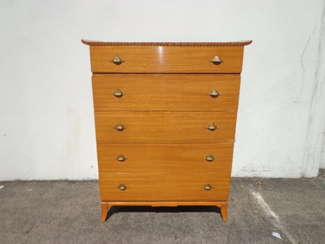 Antique Chest of Drawers by Rway Art Deco Tall Dresser Wood Furniture