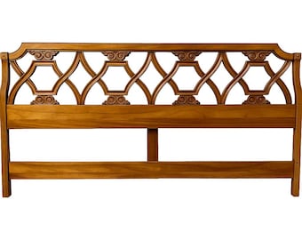 Vintage Mid-Century Carved Walnut King King Size Headboard – Hollywood Regency Lattice Design CUSTOM PAINT Available