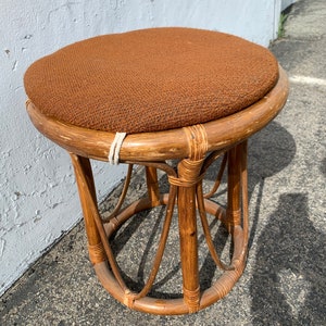 Rattan Stool Bentwood Bamboo Paul Frankl Style Ottoman Footrest Rattan Hassock Wood Vintage Seating Mid Century Furniture Bohemian Boho Chic image 4