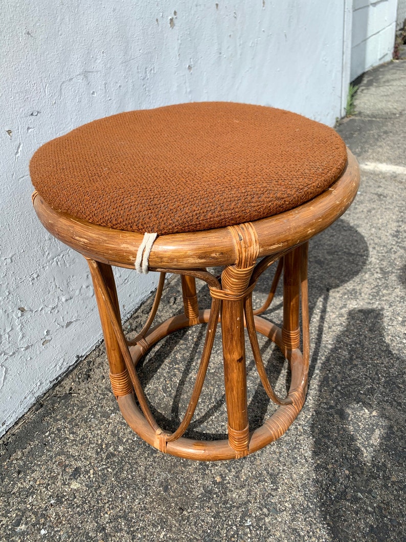 Rattan Stool Bentwood Bamboo Paul Frankl Style Ottoman Footrest Rattan Hassock Wood Vintage Seating Mid Century Furniture Bohemian Boho Chic image 4