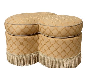 Vintage Clover Ottoman: Gold Patterned Fabric, Hollywood Regency Style