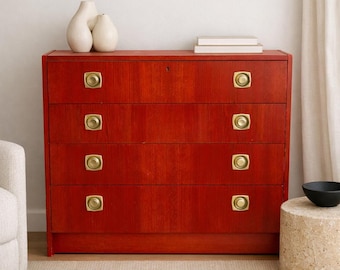 Danish Modern Red Stained Dresser by Egon Ostergaard for Svensk Möbelindustri | Mid-Century Scandinavian Chest