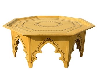 Vintage Moroccan Coffee Table: Octagonal Wood Moorish Arch Boho Decor CUSTOM PAINT / REFINISHING Available