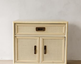 Vintage Faux Bamboo & Woven Rattan Nightstand / End Table | Drexel Captiva | CUSTOM PAINT AVAILABLE
