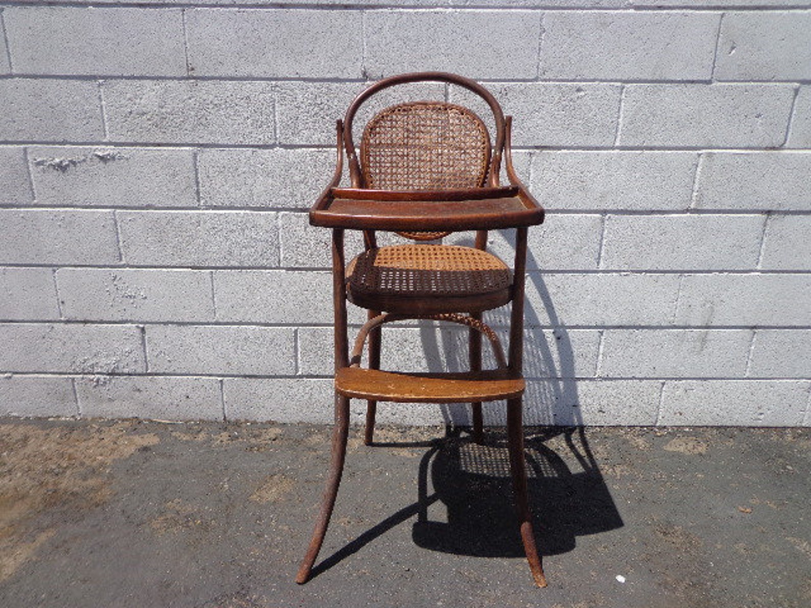 Antique High Chair Baby Seat Wood Cane Bentwood Style Etsy