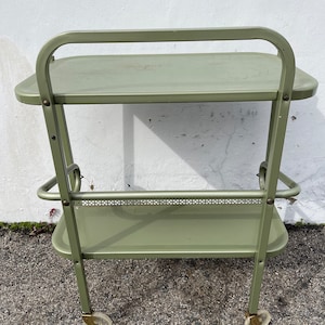 Antique Metal Cart Bar Vintage Green Industrial Mid Century Tea MCM Utility Console Wine Rack Server Mad Men Regency Glam Casters Console image 10