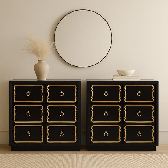 CUSTOMIZED Dorothy Draper Style Espana Chests, Hollywood Regency Nightstands Pair