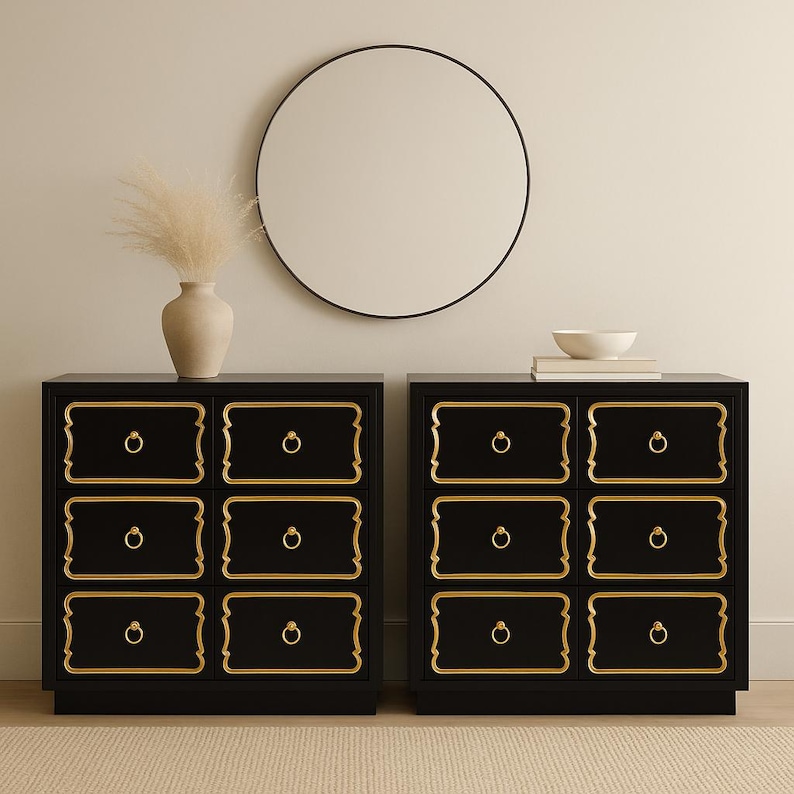 CUSTOMIZED Dorothy Draper Style Espana Chests, Hollywood Regency Nightstands Pair image 1