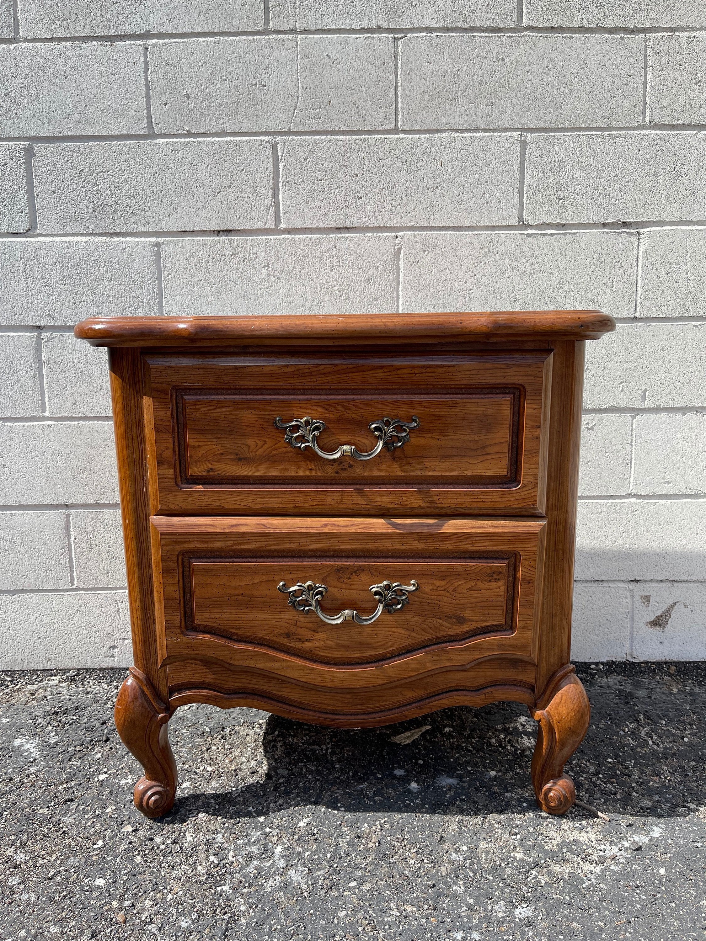 Antique Nightstand French Provincial 2 Drawer Wood Bedside Table