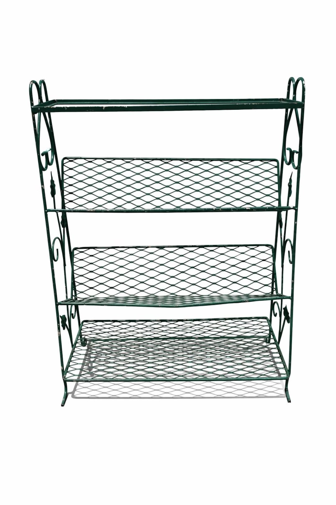Green Metal Rack Vintage Green Metal Plant / Magazine Rack Shelf | Wrought Iron Leaf ...