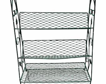 Vintage Green Metal Plant / Magazine Rack Shelf | Wrought Iron Leaf Design