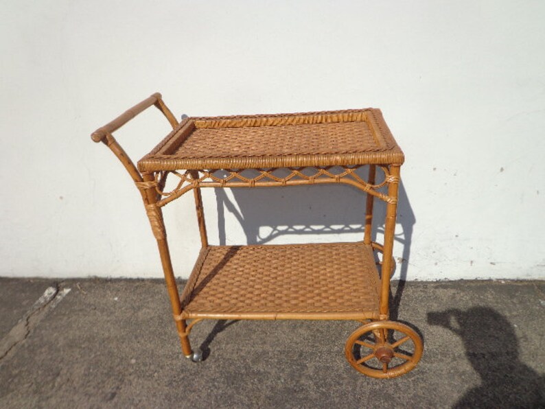 Bar Cart Bamboo Rattan Wicker Bohemian Boho Chic Tea Mid Etsy