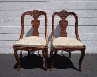 Pair of Antique Chairs Seating Italian Empire Neoclassical Ornate Decorative Victorian Colonial Country French Provincial Vintage Seating