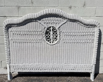 Vintage Woven Wicker Rattan Headboard Peacock Sunshine Headboard Bed Beachy Wicker Chinoiserie Boho Bohemian Eclectic Tropical Beachy Style