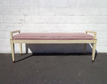 Bench Bed Vintage Vanity Wood Seating Pink Hollywood Glam Regency French Provincial Seating Bedroom Upholstered Boudoir Chair Chic Dining