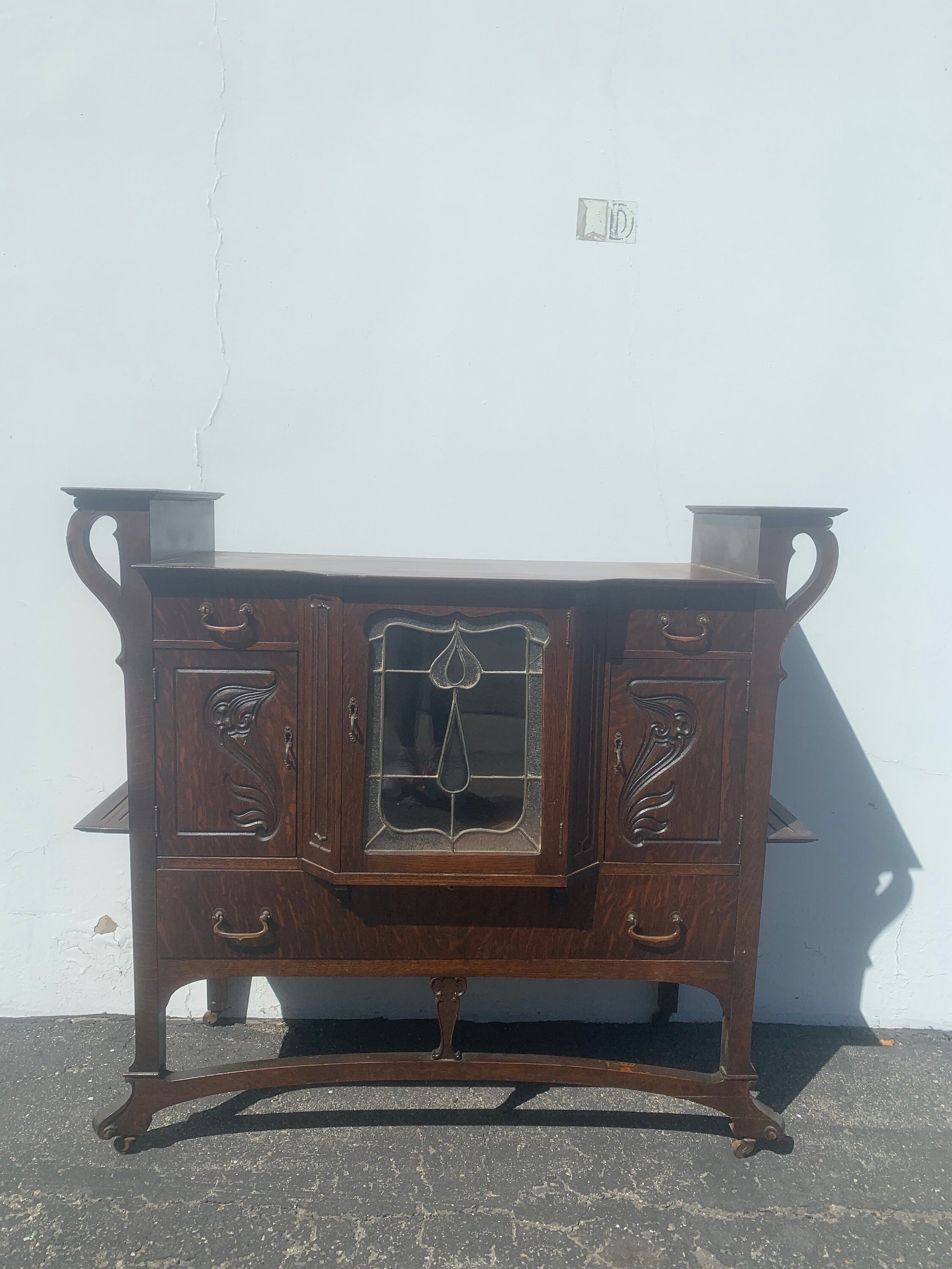 Antique Wood Buffet Curio Cabinet Victorian French Sideboard Hutch