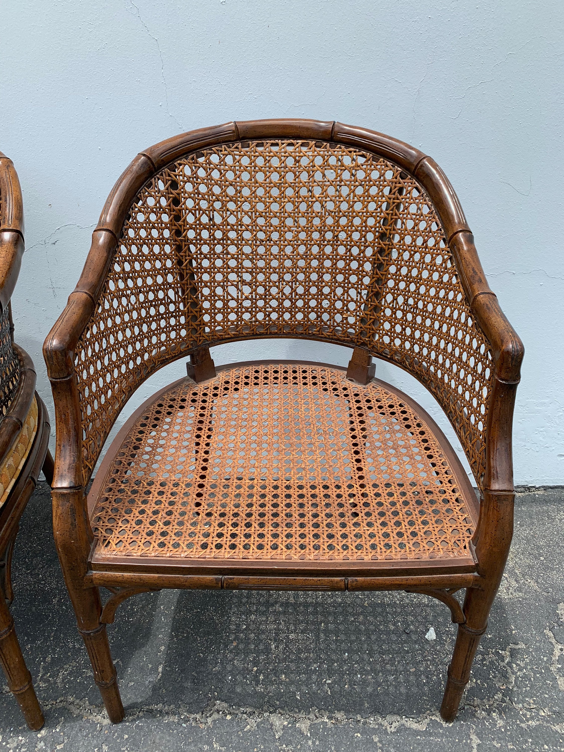 2 Bamboo Chairs Cane Set of Armchairs Chinese Chippendale Wood Regency