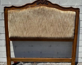 Vintage Upholstered Headboard by Drexel Queen Size Bed Wood Ornate Victorian Venetian Neoclassical Baroque Rococo Bedroom French Provincial