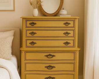 Vintage French Provincial Highboy Dresser – 6 Drawer Chest CUSTOM PAINT AVAIL