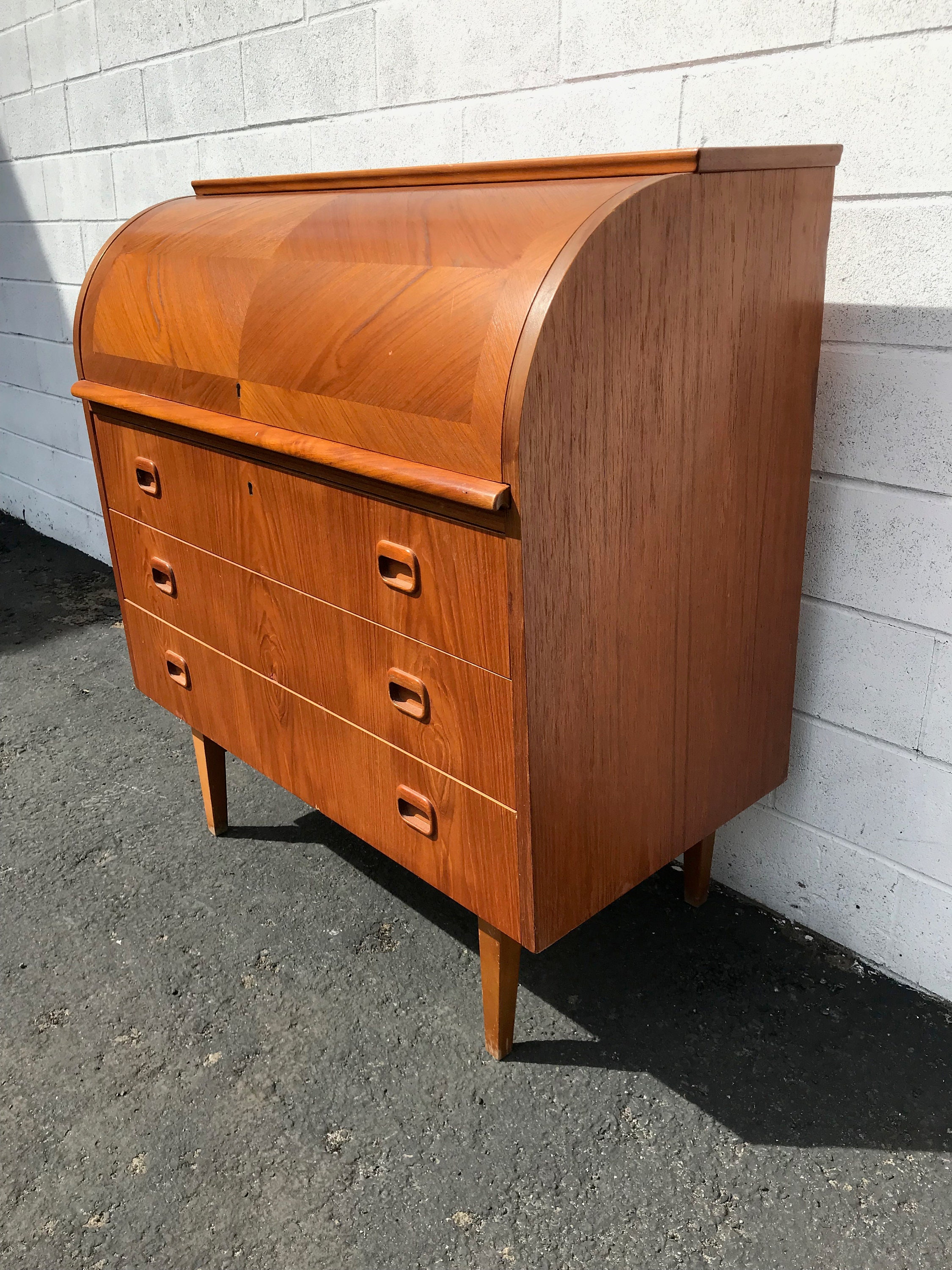 Desk Mid Century Modern Danish MCM Rolltop Storage Home Office Writing
