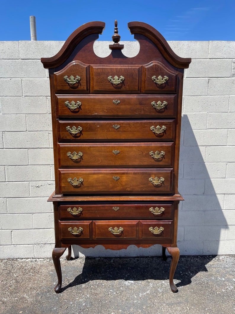 2PC Antique Highboy Tall Dresser Chest of Drawers Gentelmen's Wardrobe Mahogany Queen Anne Style Bedroom Set Storage CUSTOM PAINT AVAIL image 1