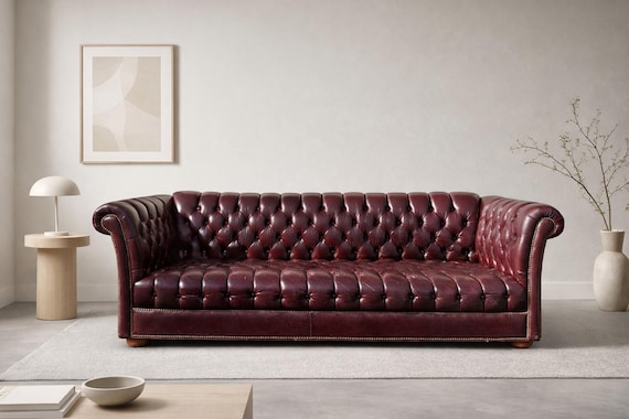 Vintage Leather Chesterfield Sofa – Oxblood Burgundy English Sofa