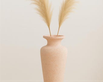 Large Textured Terracotta Floor Vase Coastal Minimalist Vintage Pink Ceramic-Look Vessel Post Modern Neutral Home Decor Accent Planter