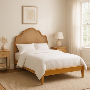 Cane Headboard Bed Frame: Antique French Provincial Style, Custom Paint & Size