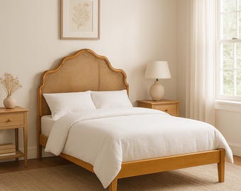 Custom French Cane Bed Frame – Made to Order | Full Size Solid Wood Bed Frame | Custom paint or stain available