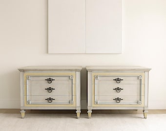 Pair of Vintage John Widdicomb Neoclassical Nightstands / End Tables – Original Hand-Painted Finish w/ Brass Pulls CUSTOM PAINT Available