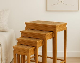 Vintage Nesting Tables — Set of 4 -  Honey Oak Finish