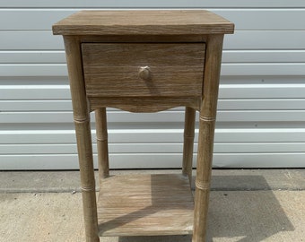 Faux Bamboo Nightstand Vintage Thomasville Allegro Style Bedside Table Accent End Side Chippendale Beachy Chinoiserie Boho Chic Bohemian