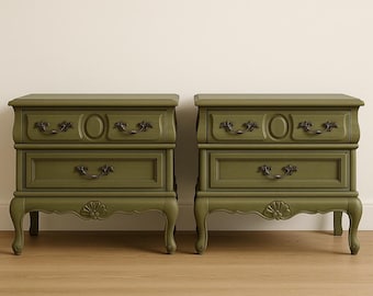 2 French Provincial Nightstands Set Bedroom Storage Vintage Shabby Chic Bedside Tables Nightstand Regency Paint Cottage CUSTOM PAINT AVAIL
