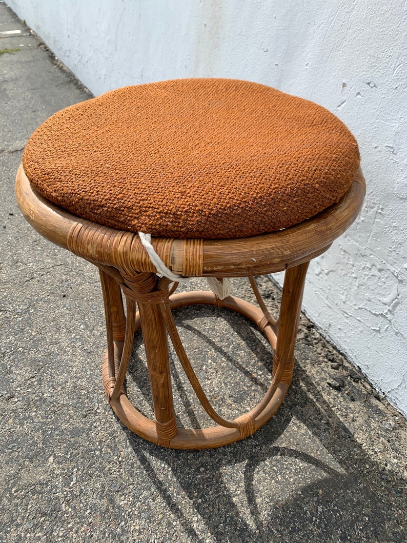 Rattan Stool Bentwood Bamboo Paul Frankl Style Ottoman Footrest Rattan Hassock Wood Vintage Seating Mid Century Furniture Bohemian Boho Chic image 3