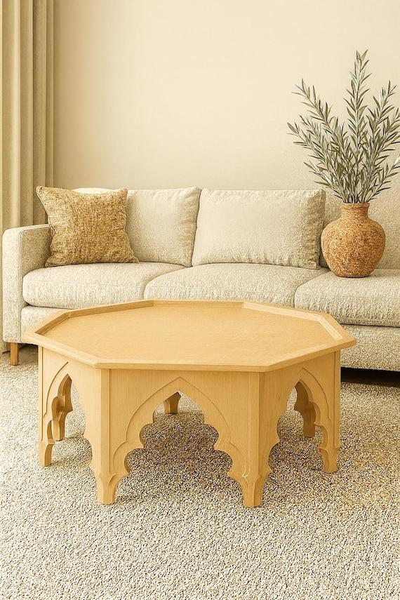 Vintage Moroccan Coffee Table: Octagonal Wood Moorish Arch Boho