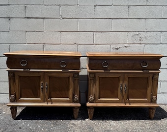 Pair of Vintage Wood Nightstands Bedside Tables Cabinets Set Bohemian Boho Chic Hollywood Regency Bedroom Furniture CUSTOM PAINT AVAIL