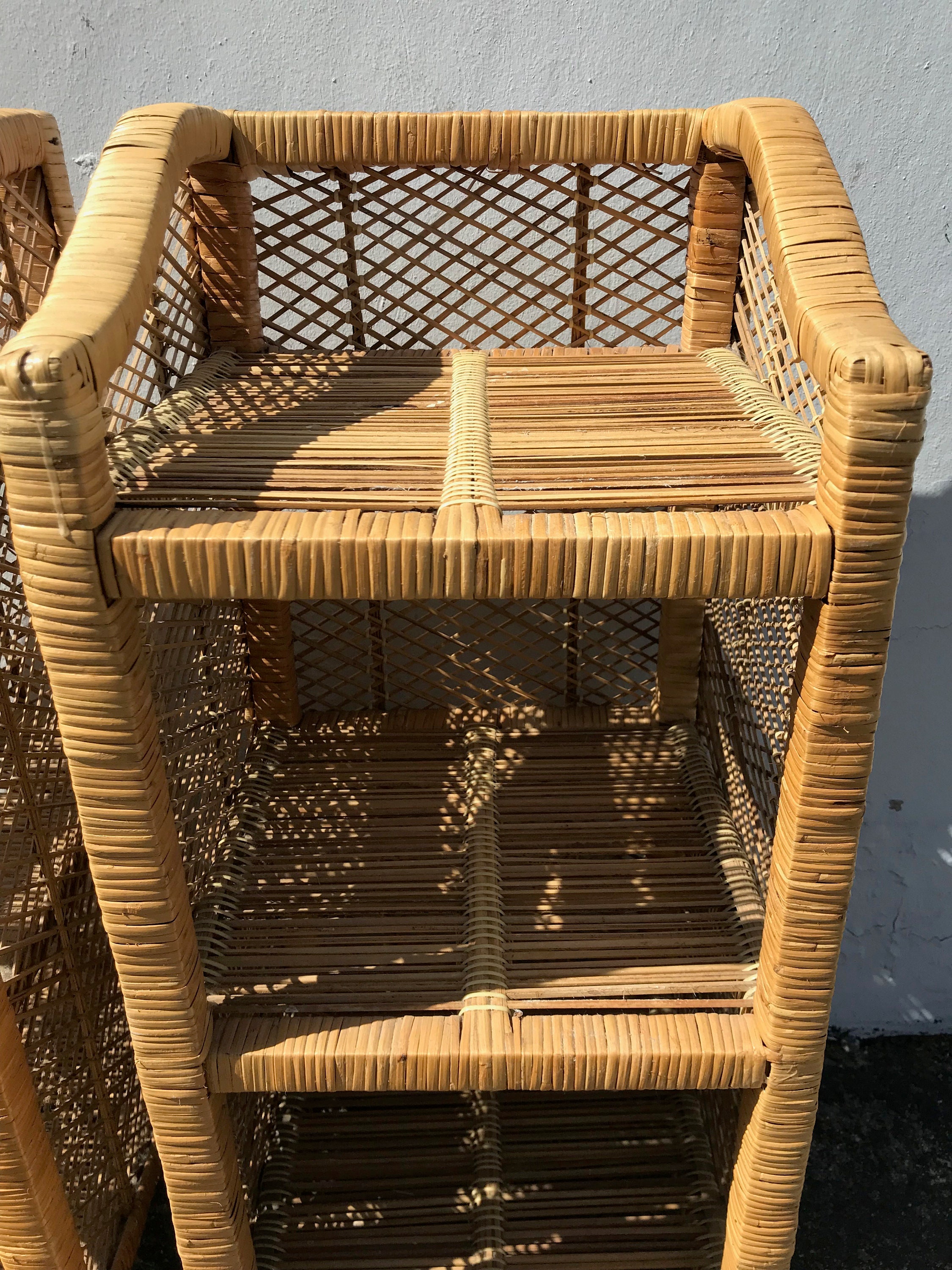Pair of Nightstands Bedside Tables Rattan Bohemian Boho Chic Campaign