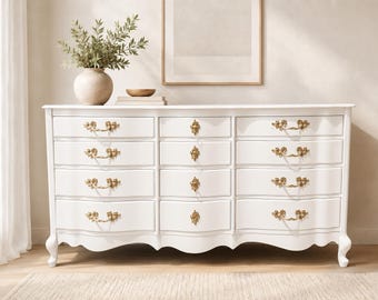 Vintage French Provincial Triple Dresser | 12 Drawer Serpentine - REFINISHED TO ORDER