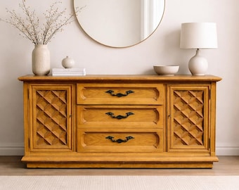 Vintage Oak Sideboard Buffet | Thomasville Cabinet CUSTOM PAINT/STAIN Available