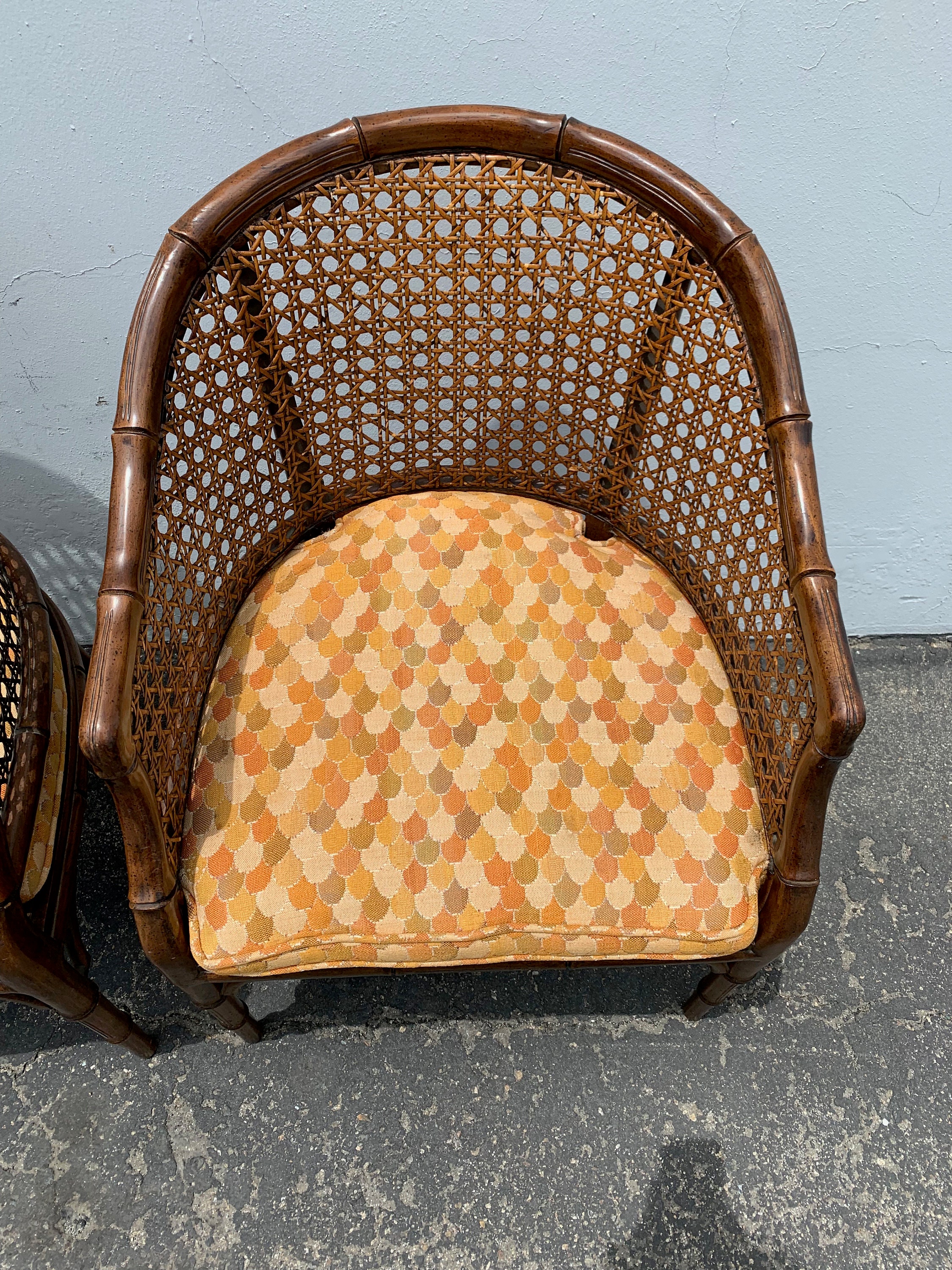 2 Bamboo Chairs Cane Set of Armchairs Chinese Chippendale Wood Regency