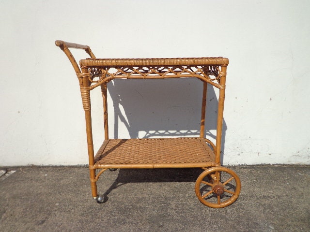 Boho Chic Bamboo Rattan 3 Tier Bar Cart