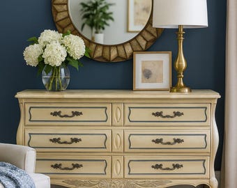 French Provincial Dresser by Hickory | Vintage 6-Drawer Bombe Chest CUSTOM PAINT Available