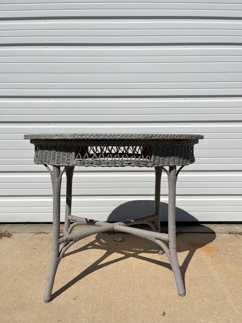 Antique Rattan Wicker Table Round Dining Primitive Rustic Furniture